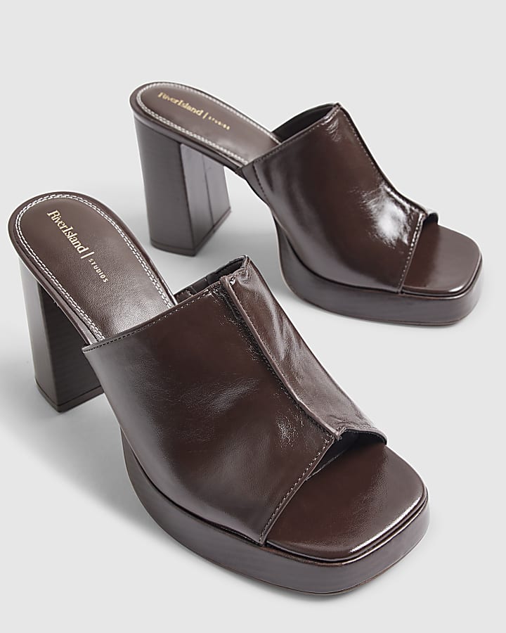 Brown Heeled Mule Sandals
