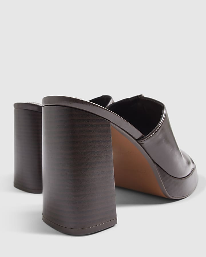 Brown Heeled Mule Sandals