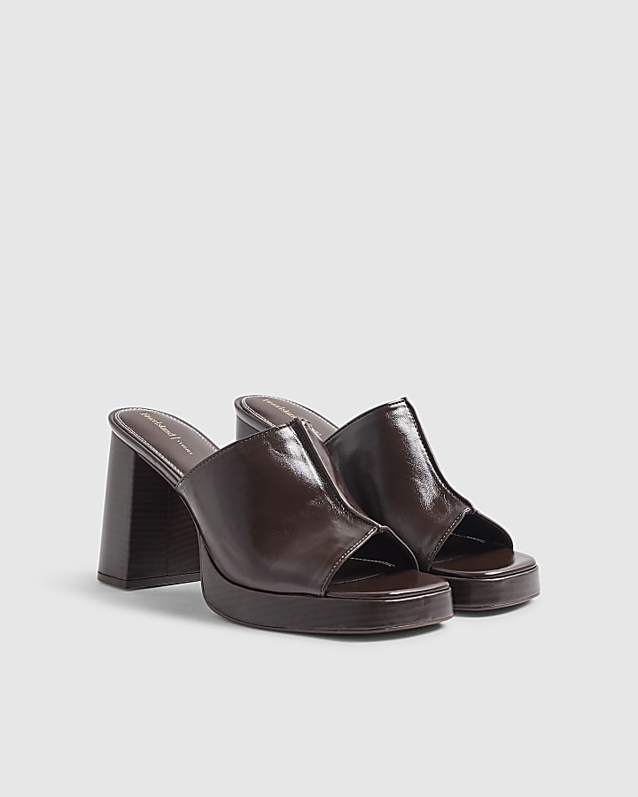 Brown Heeled Mule Sandals