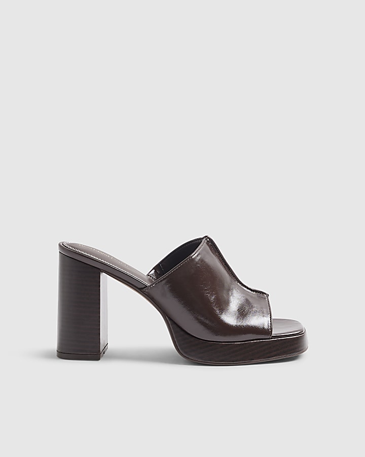 Brown Heeled Mule Sandals