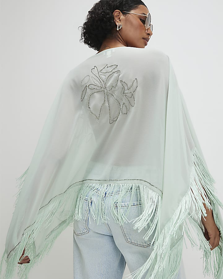 Blue Beaded Tassel Cape