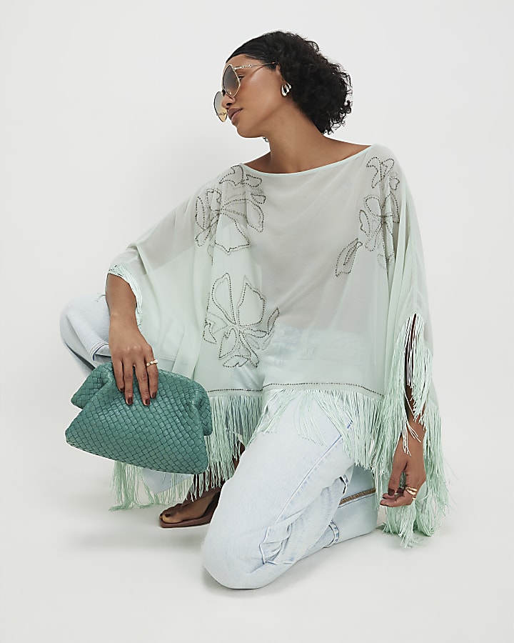 Blue Beaded Tassel Cape