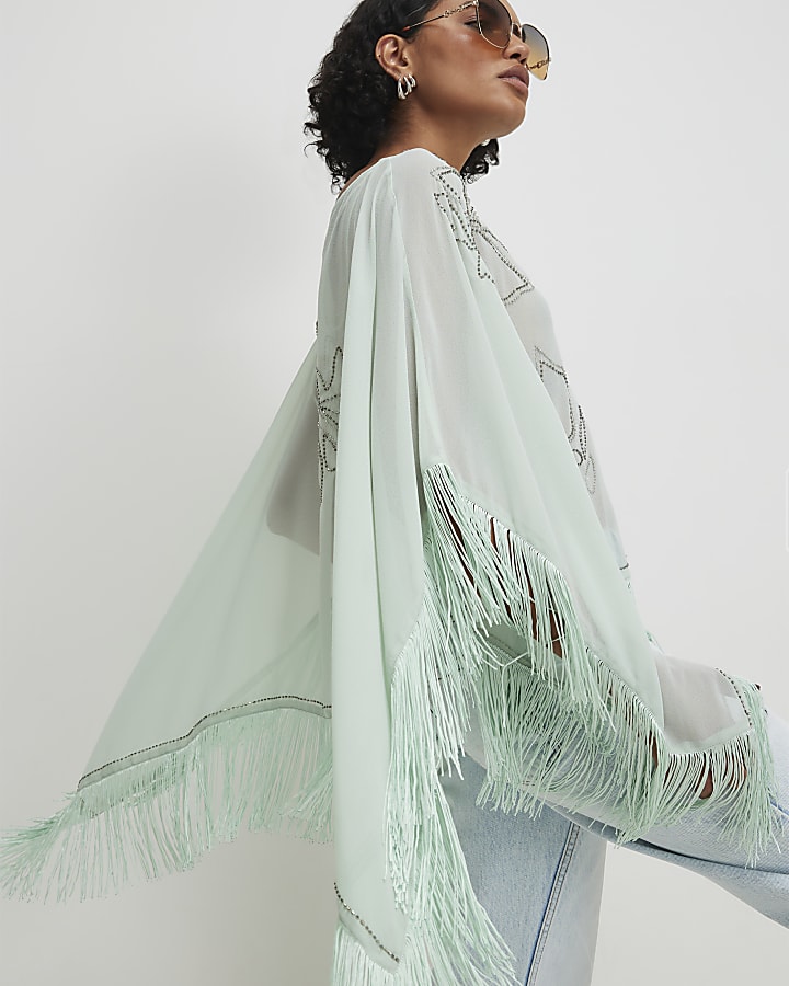 Blue Beaded Tassel Cape