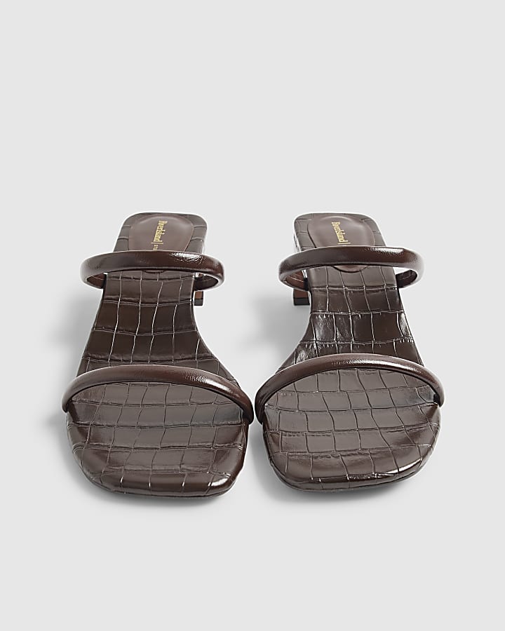 Brown Croc Print Mule Sandals