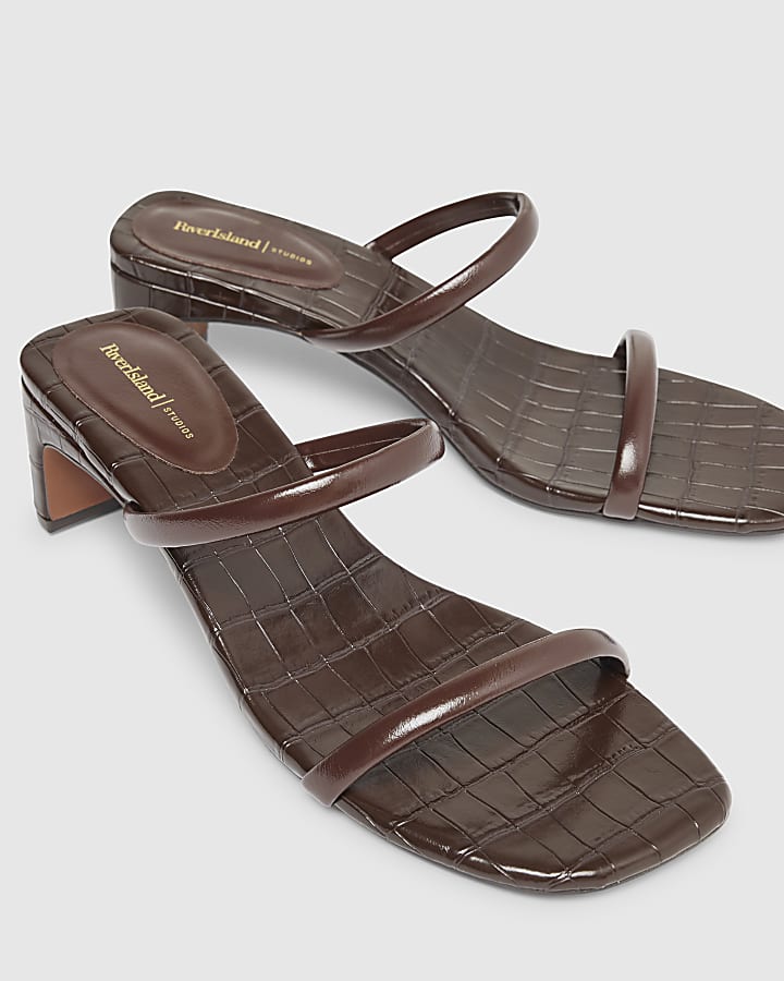 Brown Croc Print Mule Sandals