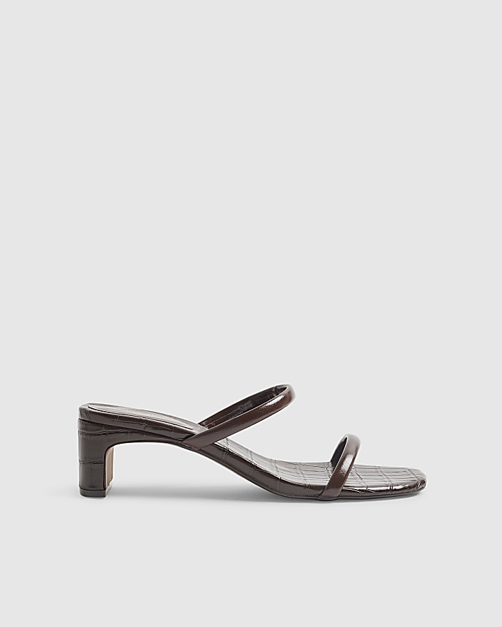 Brown Croc Print Mule Sandals