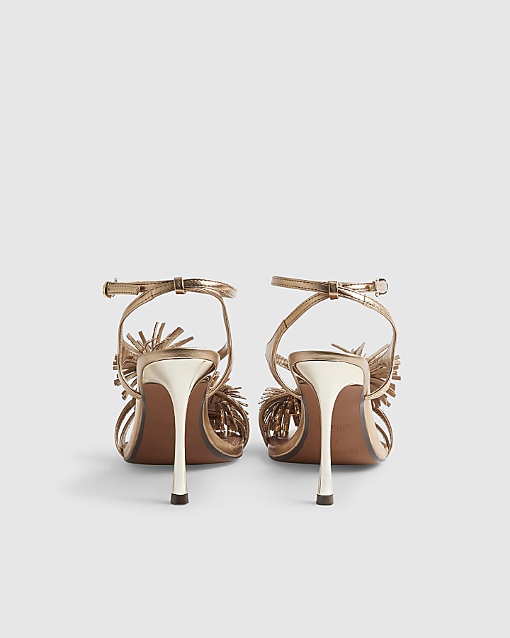 Rose Gold Barely There Pom Pom Heeled Sandals