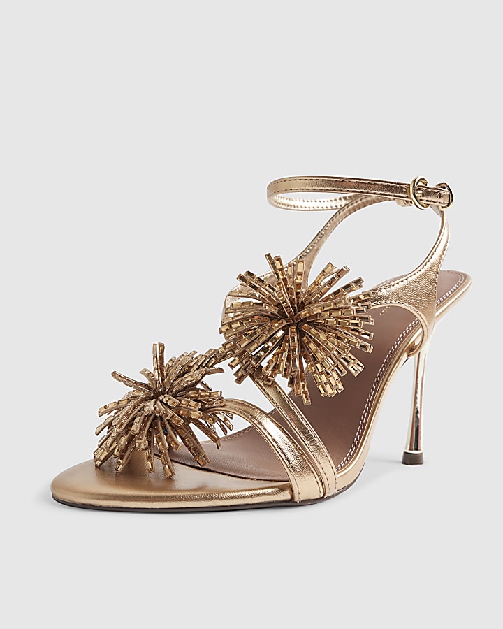 Rose Gold Barely There Pom Pom Heeled Sandals