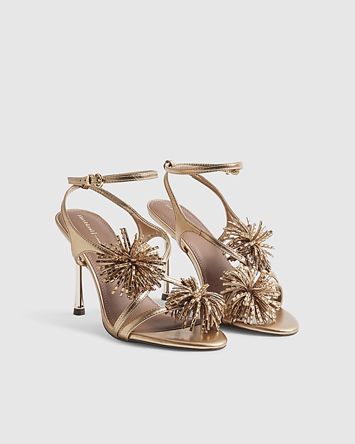 Rose Gold Barely There Pom Pom Heeled Sandals