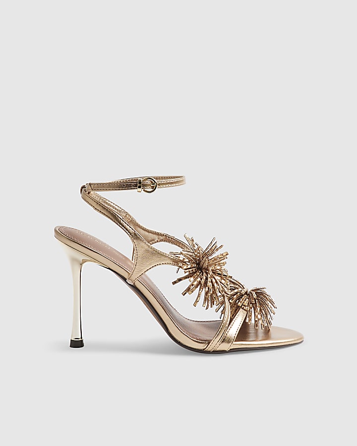 Rose Gold Barely There Pom Pom Heeled Sandals