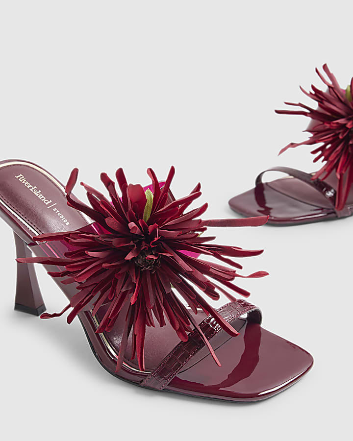 Red Perspex Flower Heeled Mules