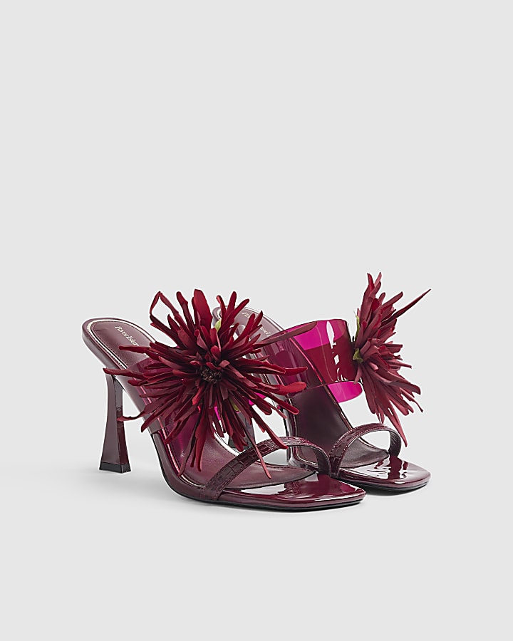 Red Perspex Flower Heeled Mules