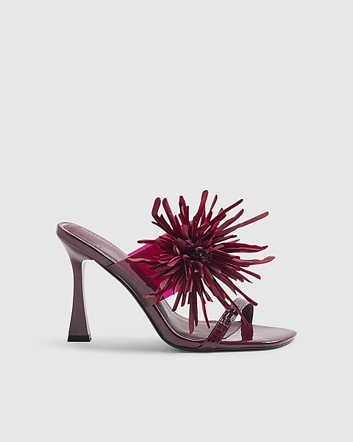 Red Perspex Flower Heeled Mules