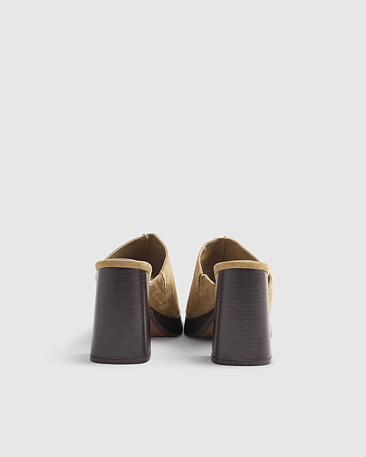 Beige Faux Suede Heeled Mule Sandals