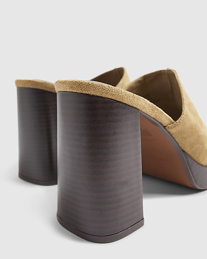 Beige Faux Suede Heeled Mule Sandals