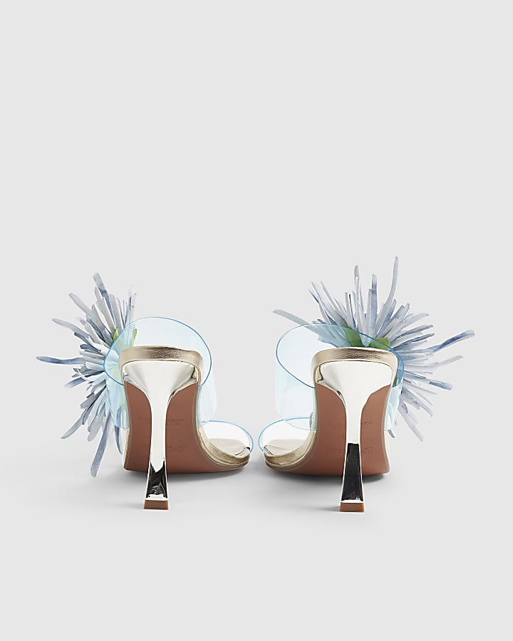 Blue Perspex Flower Heeled Mules