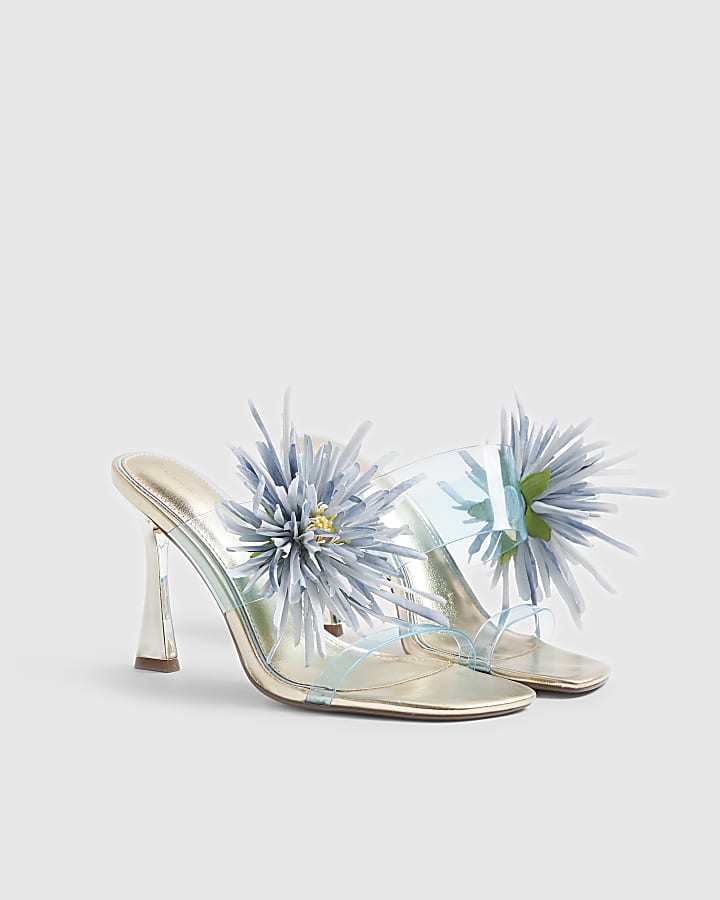 Blue Perspex Flower Heeled Mules