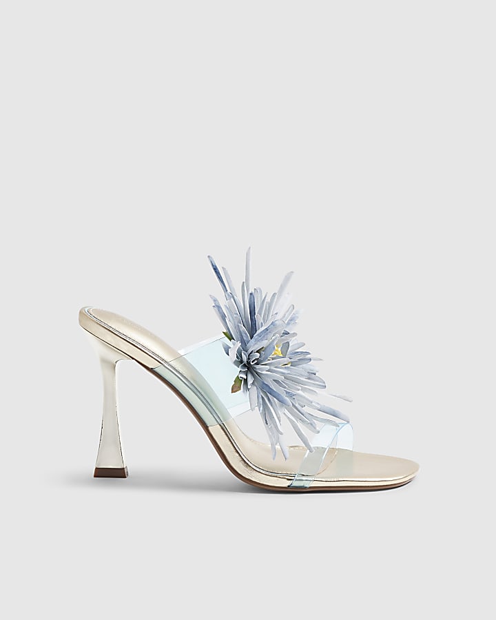 Blue Perspex Flower Heeled Mules