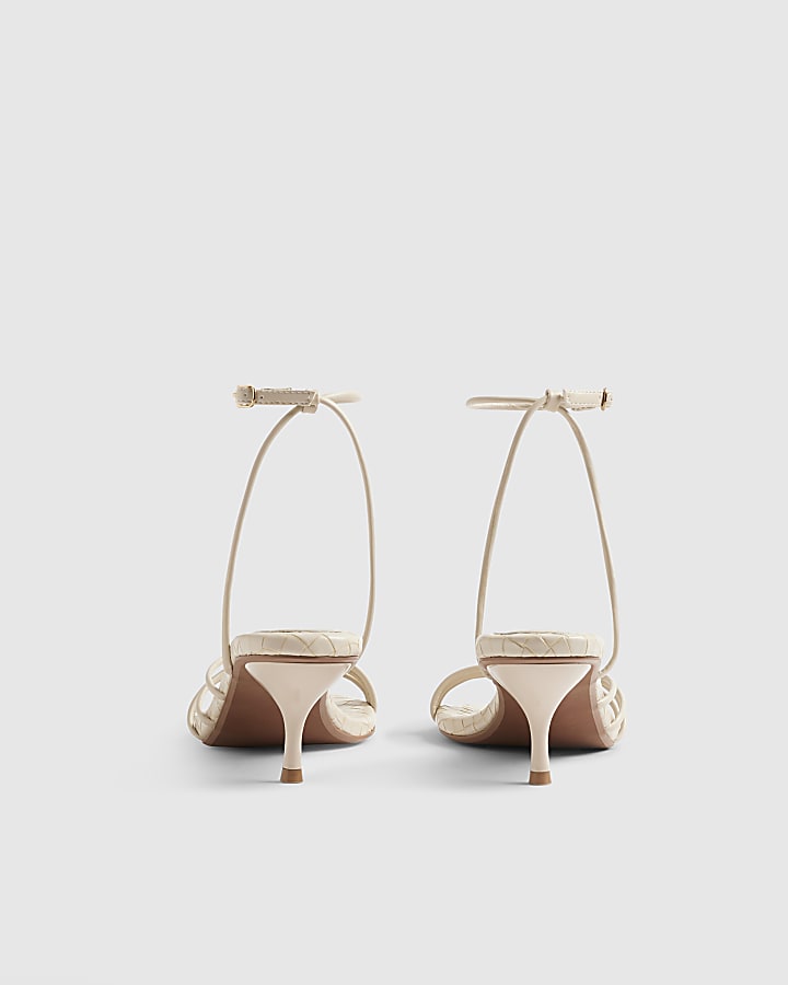 Cream Woven Skinny Strap Sandals
