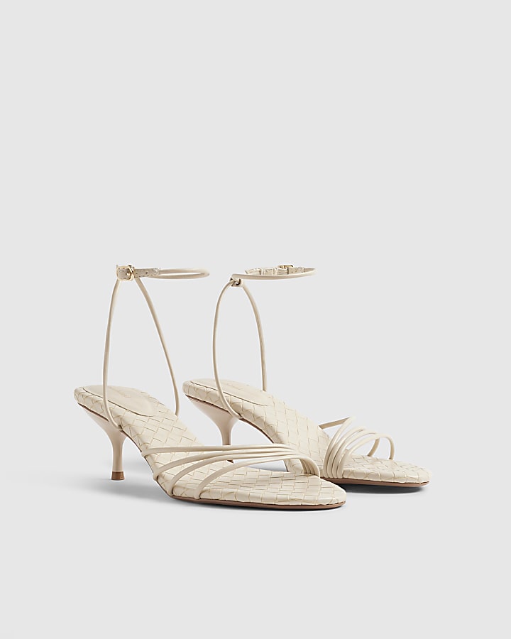 Cream Woven Skinny Strap Sandals