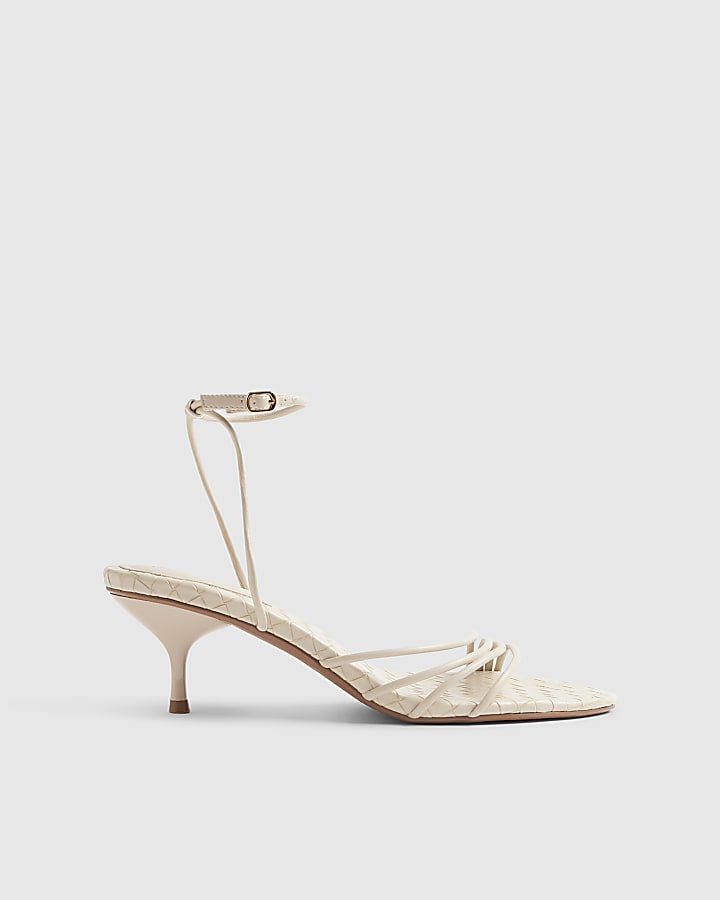 Cream Woven Skinny Strap Sandals