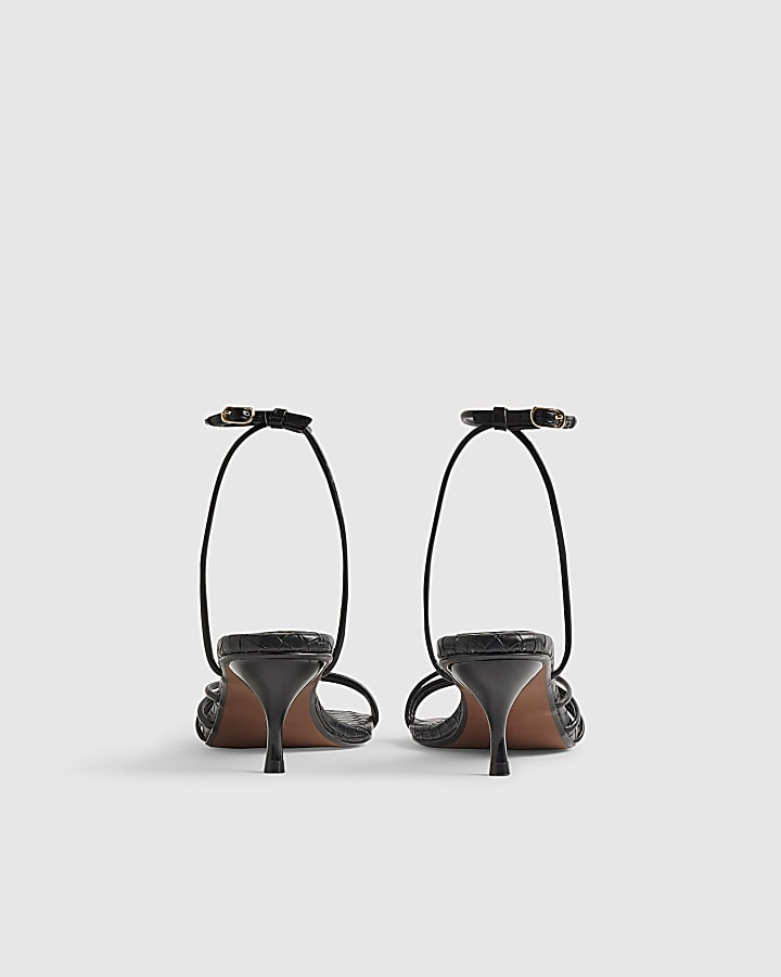 Black Woven Skinny Strap Sandals