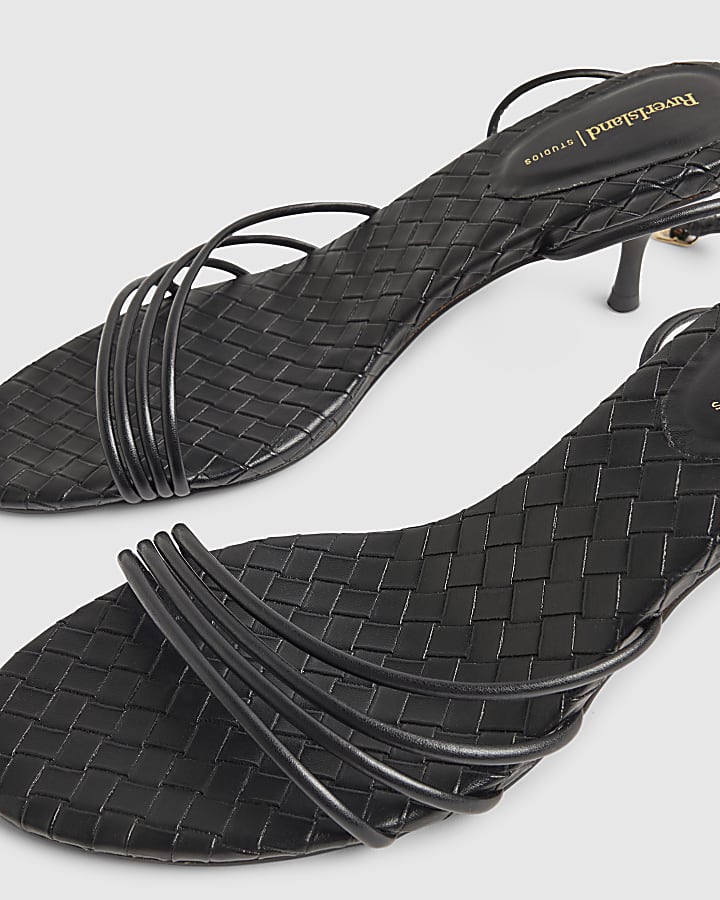 Black Woven Skinny Strap Sandals