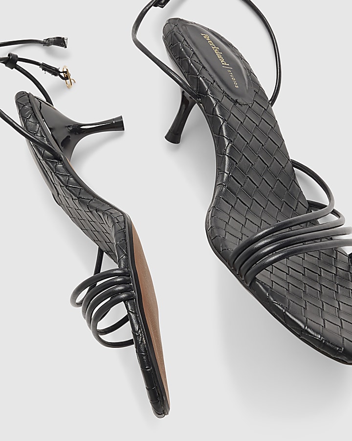 Black Woven Skinny Strap Sandals