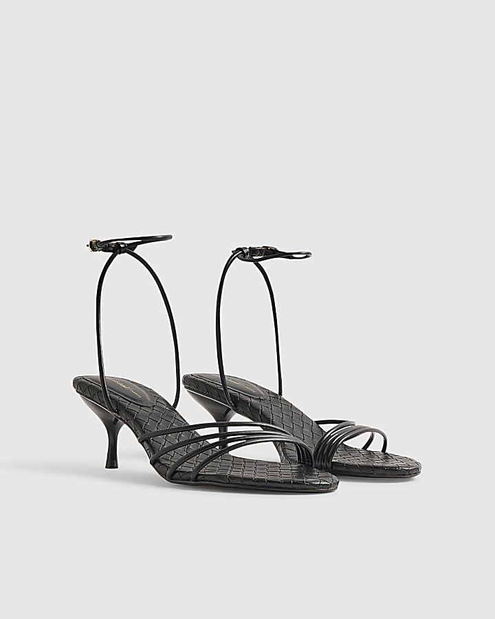 Black Woven Skinny Strap Sandals