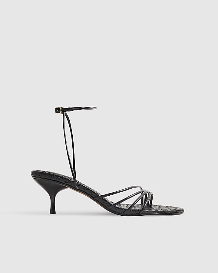 Black Woven Skinny Strap Sandals