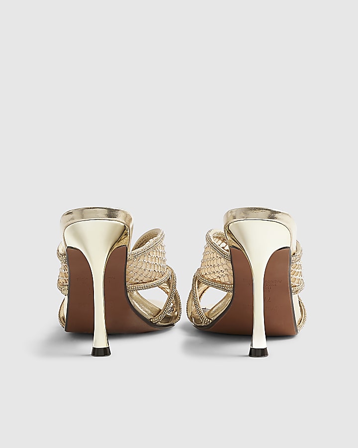 Gold Diamante Mesh Heeled Mules