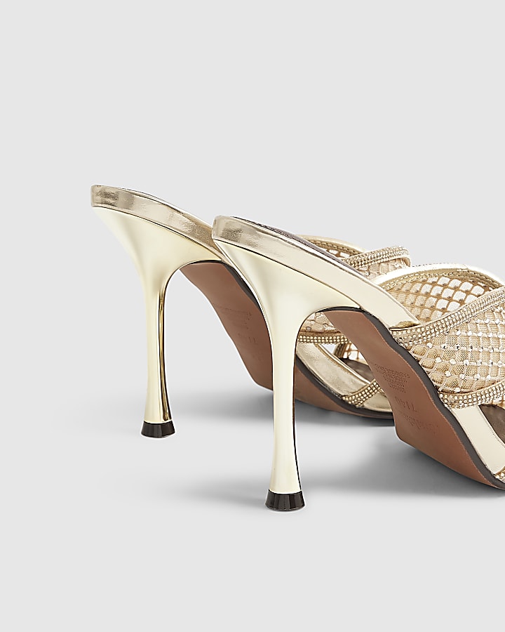 Gold Diamante Mesh Heeled Mules