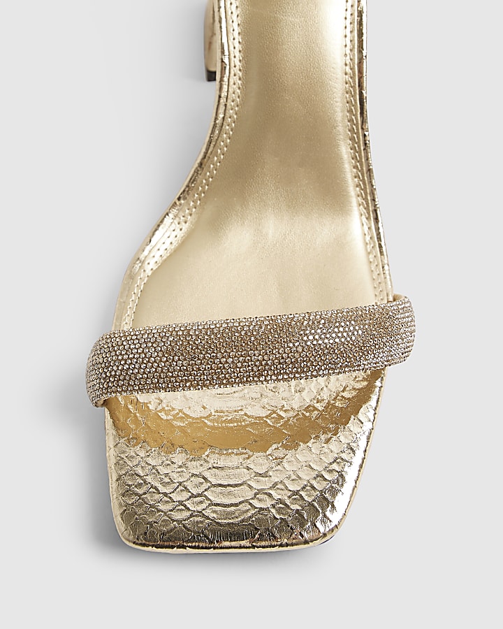 Gold Diamante Strap Closed Back Block Heels