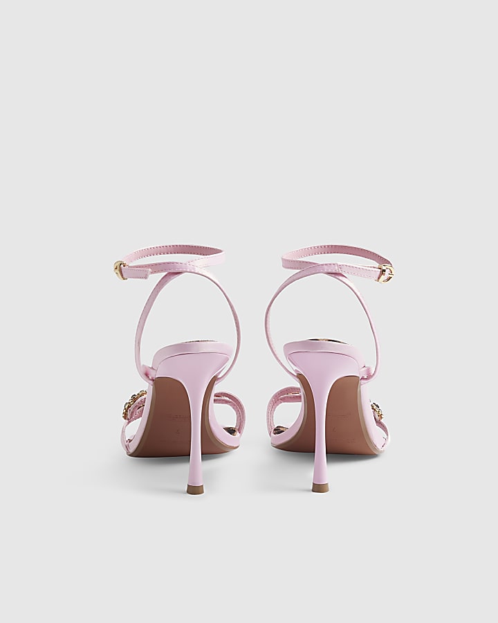 Pink Barely There Diamante Snake Heels