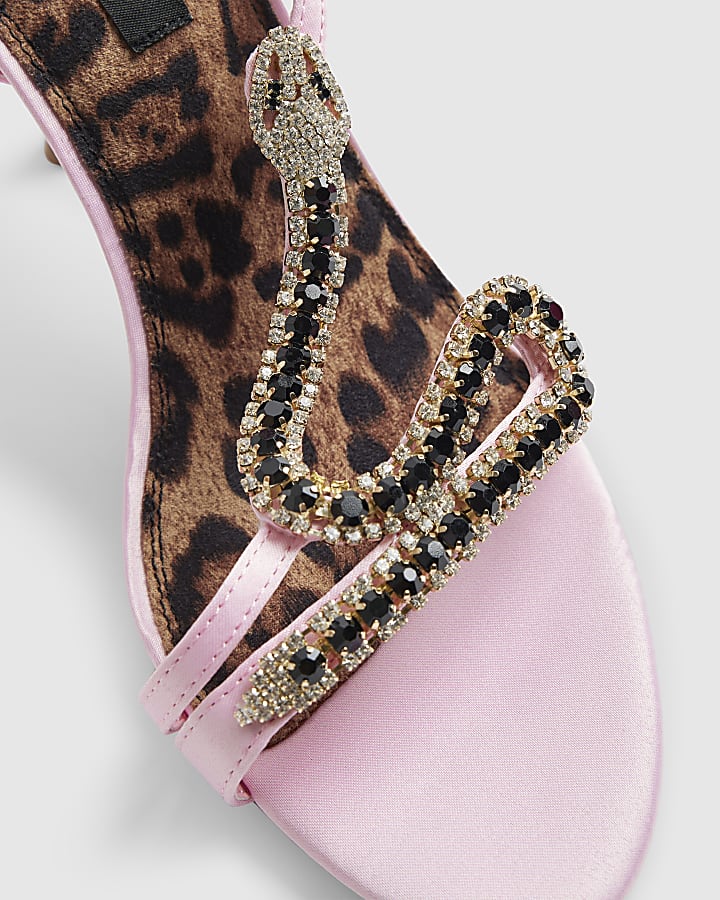 Pink Barely There Diamante Snake Heels
