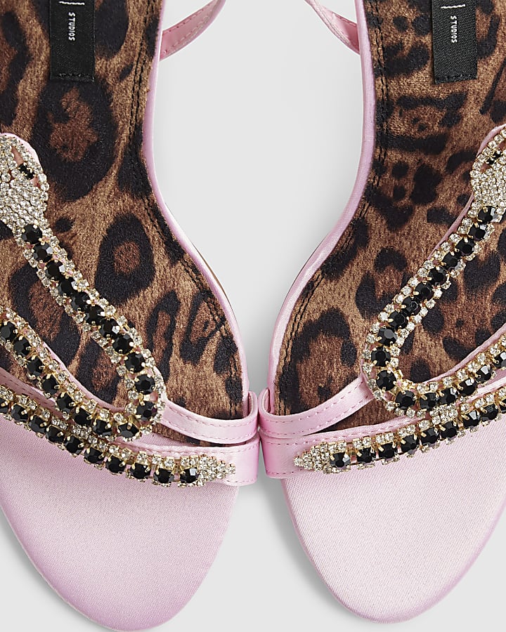 Pink Barely There Diamante Snake Heels