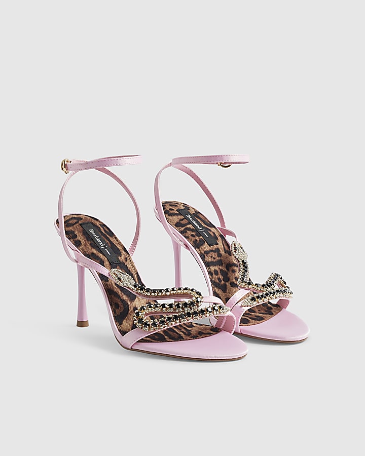Pink Barely There Diamante Snake Heels