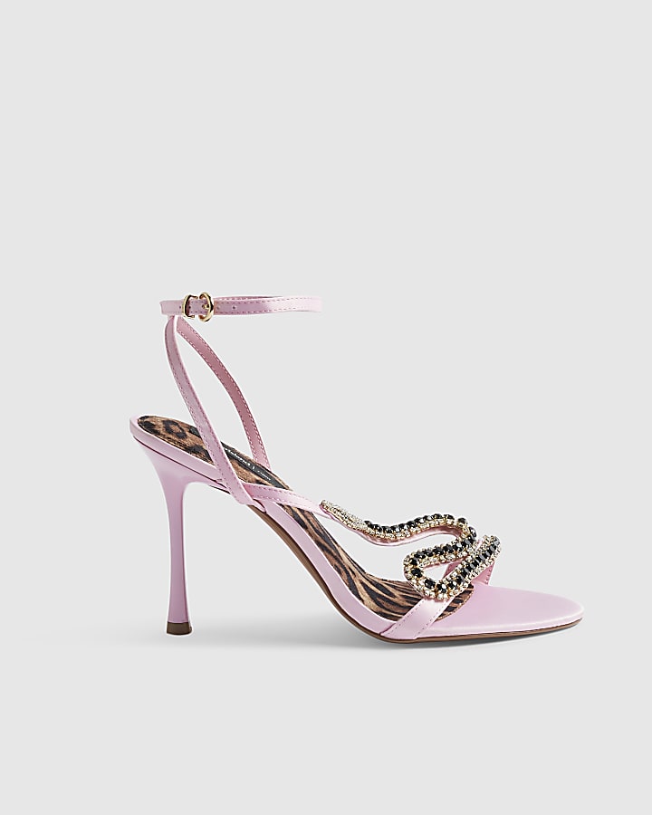 Pink Barely There Diamante Snake Heels