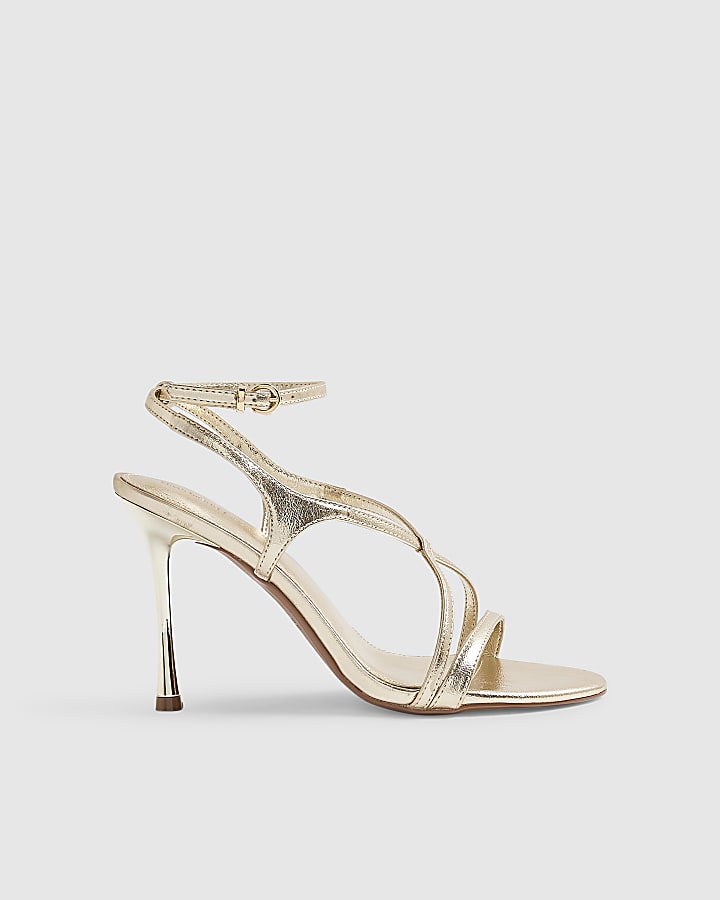 Gold Barely There Heeled Sandals