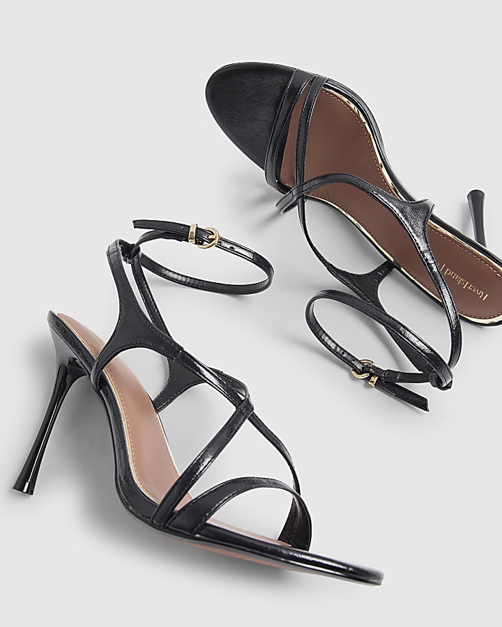 Black Barely There Heeled Sandals