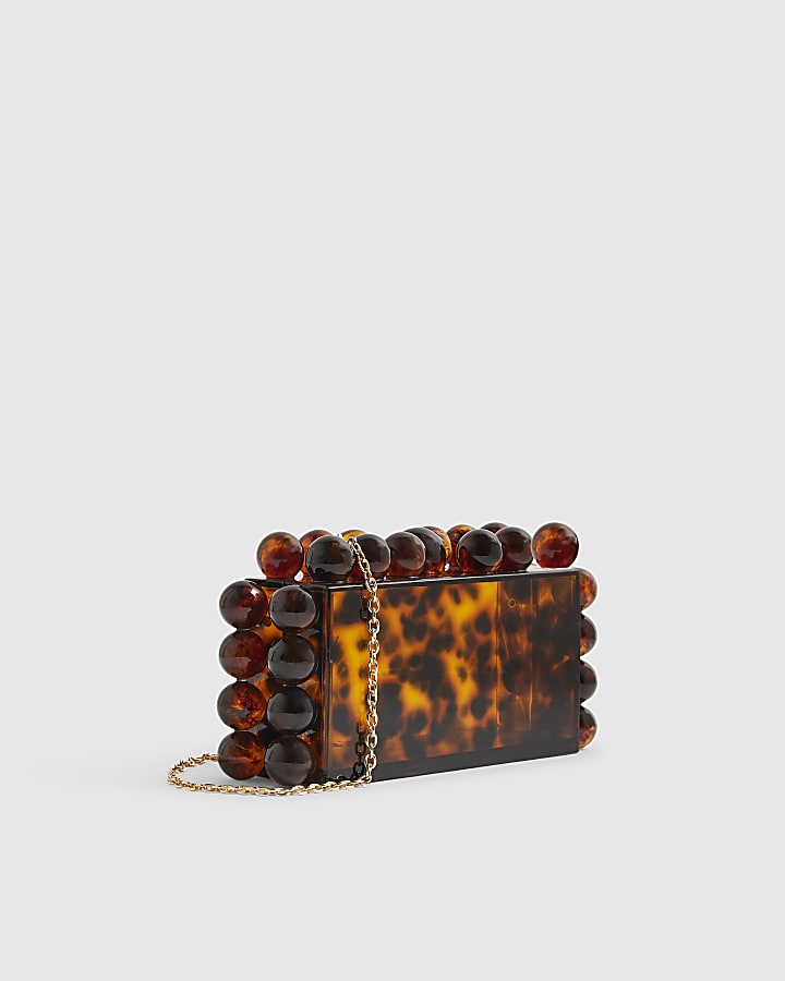 Brown Tortoiseshell Ball Clutch Bag