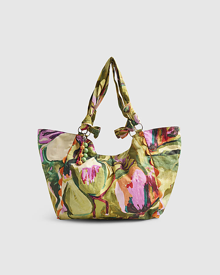 Green Printed Tote Bag
