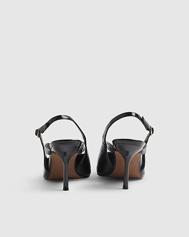 Black Strappy Slingback Court Heels