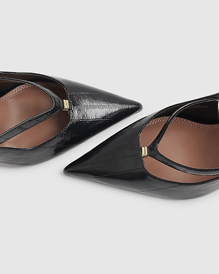 Black Strappy Slingback Court Heels
