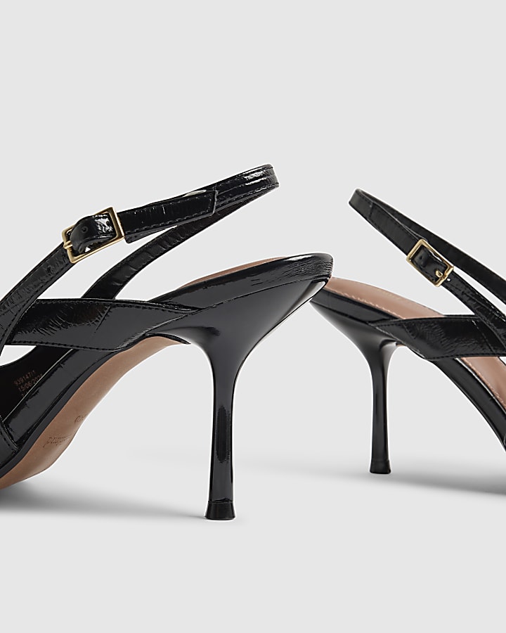 Black Strappy Slingback Court Heels