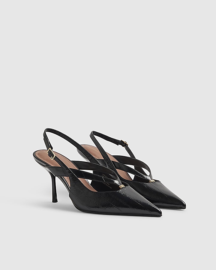 Black Strappy Slingback Court Heels
