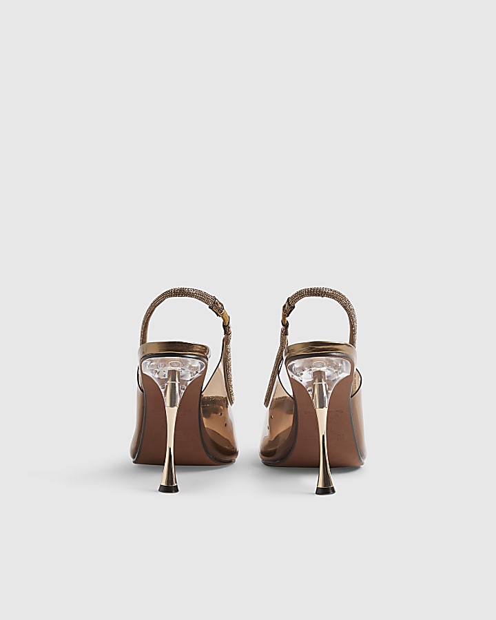 Brown Perspex Diamante Court Heels