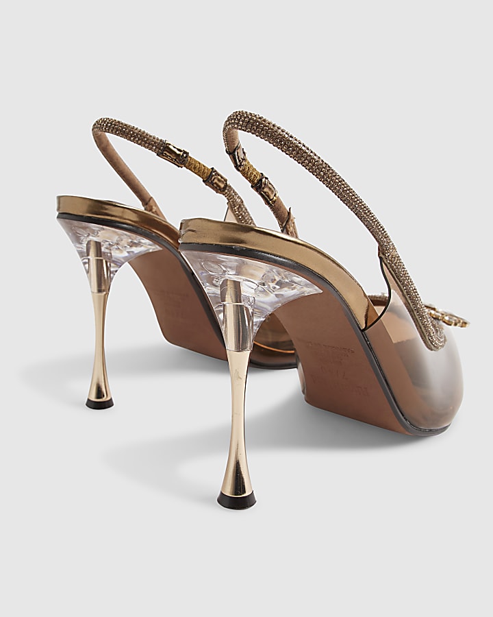 Brown Perspex Diamante Court Heels