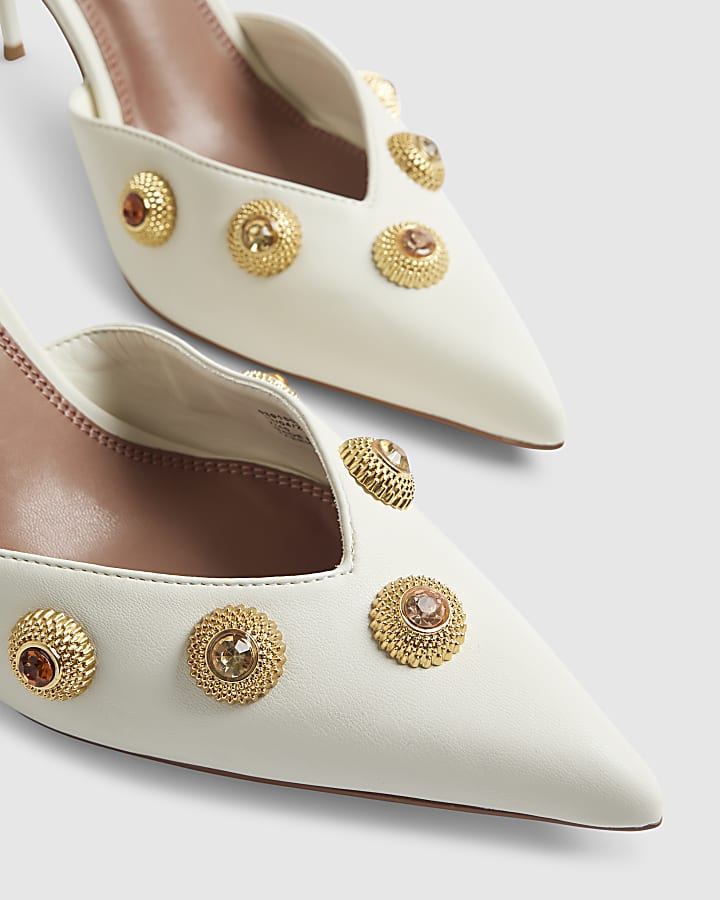 Cream Jeweled Court Heels