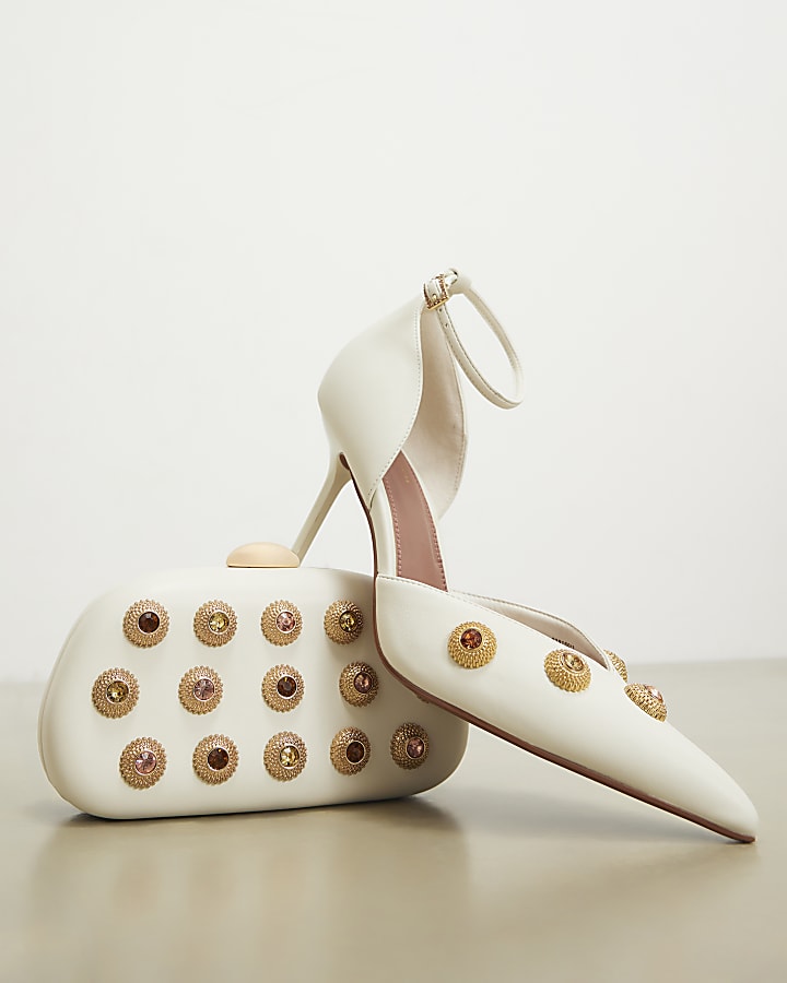 Cream Jeweled Court Heels